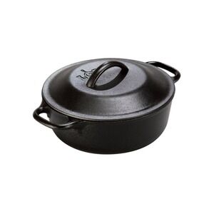 Lodge Cast Iron Serving Pot 2 quarts Non Stick Black with Lid and Handles NIB